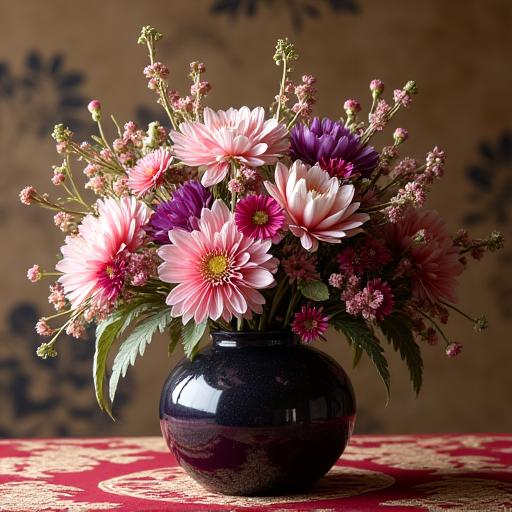 古典文学をテーマにした豪華なフラワーアレンジメント