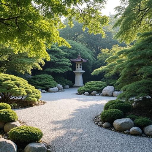 静寂に包まれた手入れの行き届いた日本庭園